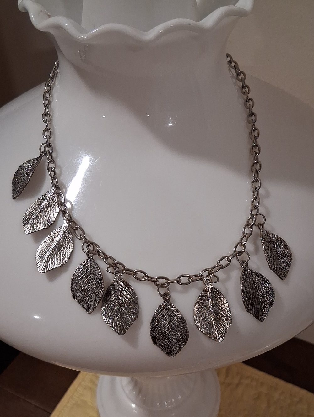 Silvertone Leaf Charm Necklace